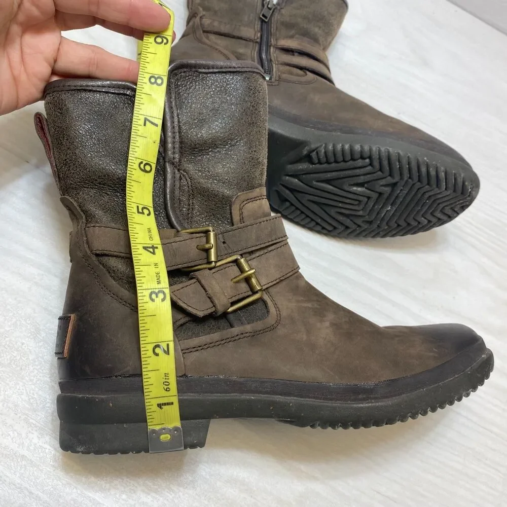 UGG Simmens Biker Boots Women's Size 6.5 Brown Leather Waterproof‎ Buckle Straps